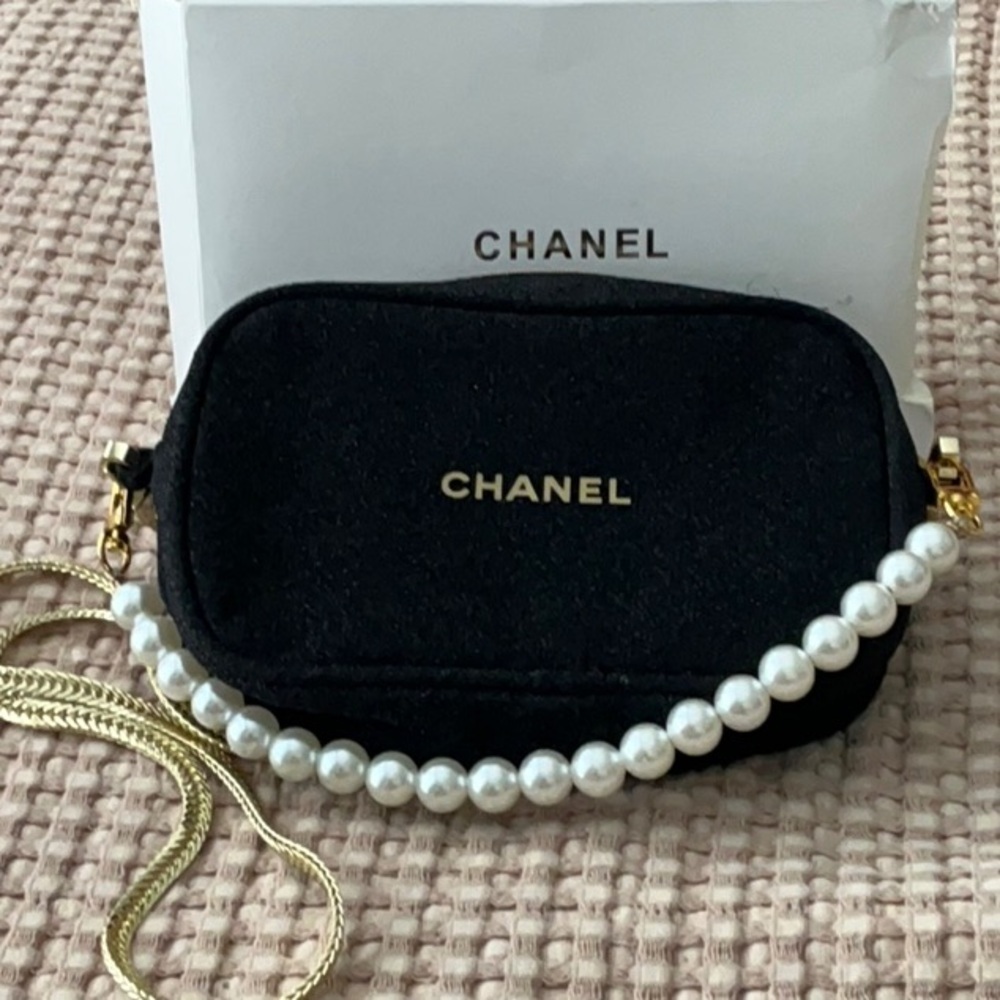 Chanel Black Bag with Pearl and Gold Strap